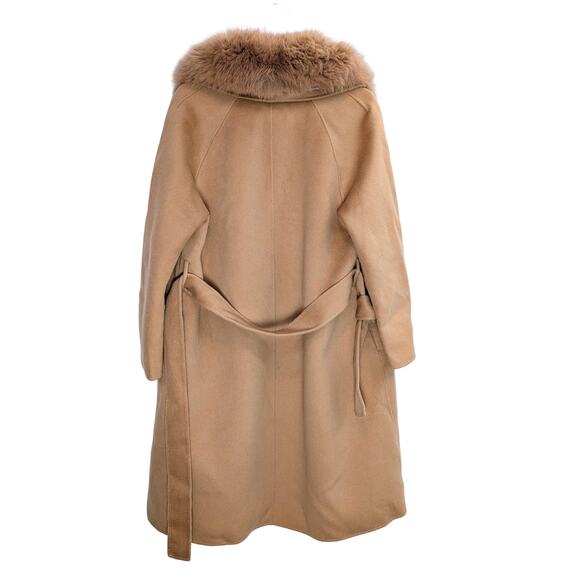 Pissenlit Camel Wool Cashmere Coat genuine Fox Fur Collar - Picture 2 of 9
